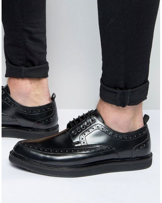 ASOS Brothel Creepers In Black Leather With Brogue Detailing for Men ...