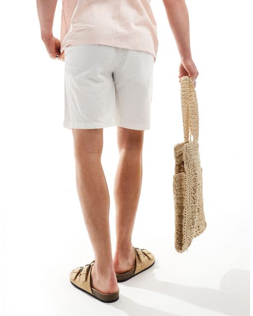 ASOS White Pleated Linen Shorts for men