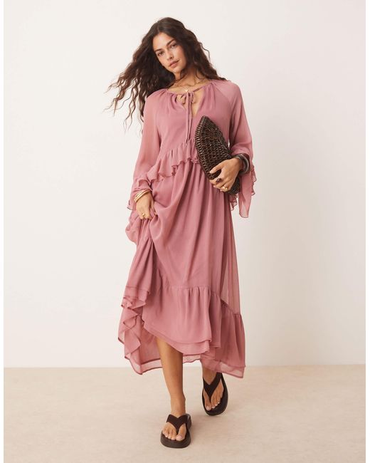New Look Pink – langärmliges maxikleid aus chiffon
