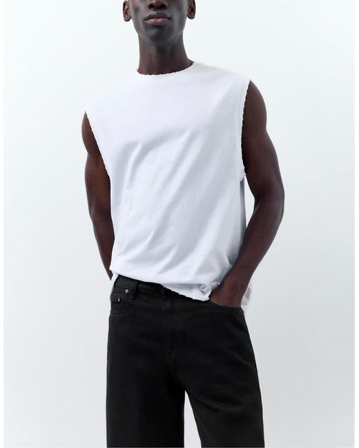 Pull&Bear White Standard Denim Bermuda Shorts for men