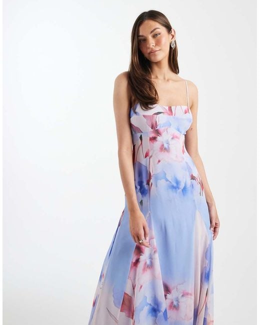 ASOS Blue Asos Design Tall Chiffon Strappy Maxi Dress With Deep Godets