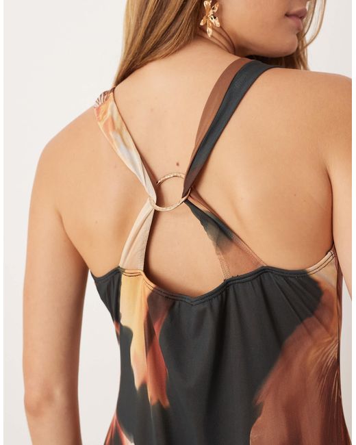 ASOS Natural Mesh Halter Hardware Detail Keyhole Midi Dress