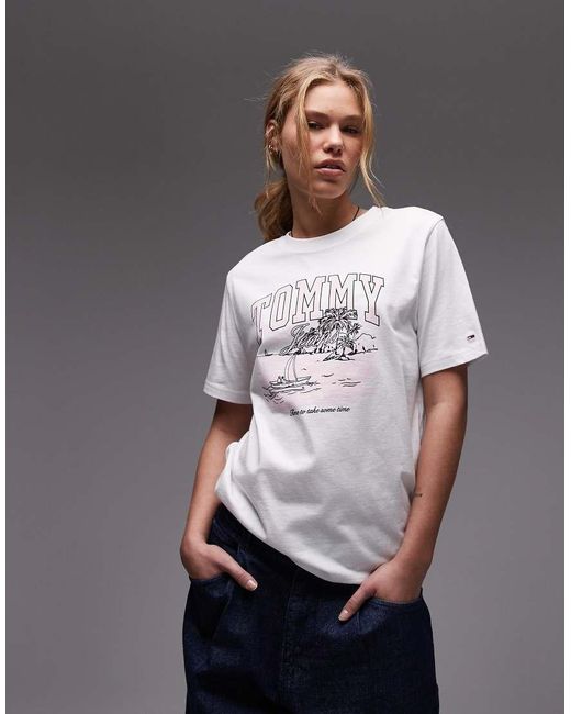 Camiseta Blanca Y Rosa Extragrande Con Estampado Gráfico De Vacaciones De -Blanco Tommy Hilfiger de color Gray