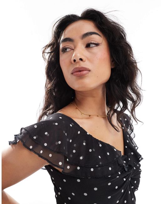ASOS Black Mesh Frill Shoulder Mini Dress