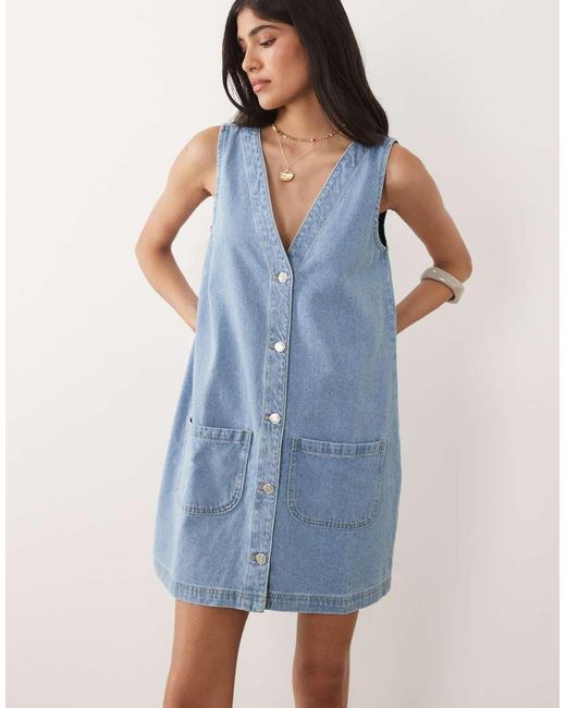 Miss Selfridge Blue Denim Button Through Shift Dress
