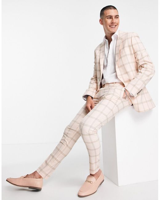 Wedding - pantaloni da abito super skinny con stampa a quadri scozzesiASOS  in Lino da Uomo colore Rosa | Lyst
