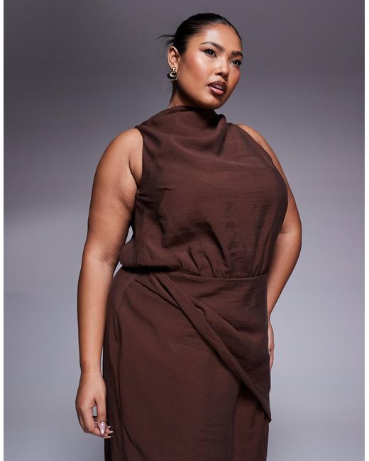 ASOS Brown Asos Design Curve High Neck Wrap Maxi Dress