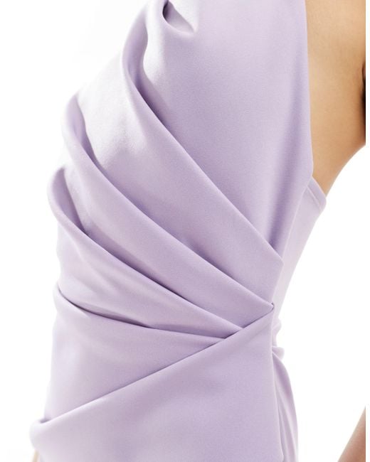ASOS Purple High Neck Manipulated Tuck Midi Pencil Dress