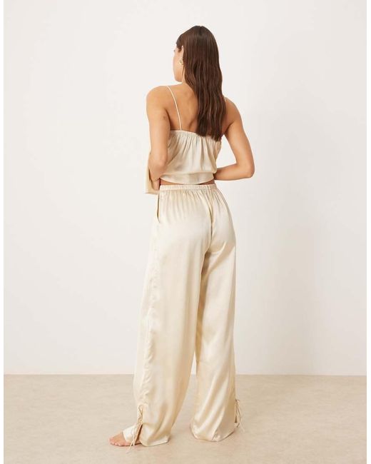 ASOS Natural Satin Wide Leg Pyjama Trouser