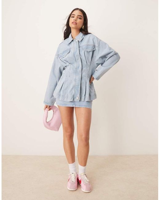 ASOS Blue Denim Premium Jacket With Cinched Waist