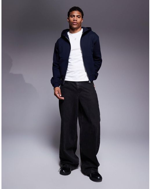 ASOS Blue Premium Heavyweight Boxy Cropped Zip Through Hoodie for men