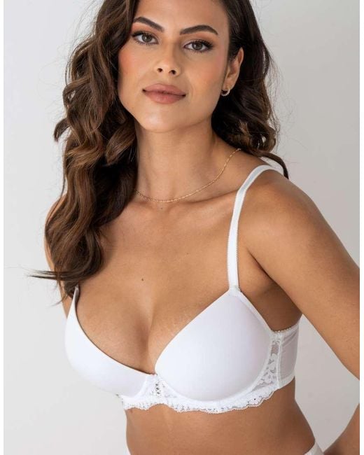 Pour Moi White Fleur Padded Push Up Plunge Tshirt Bra