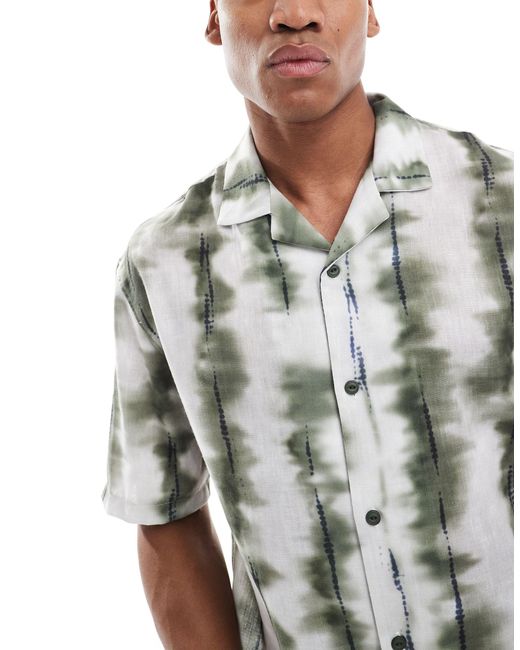 Chemise à imprimé teint - kaki Pull&Bear pour homme en coloris Gray