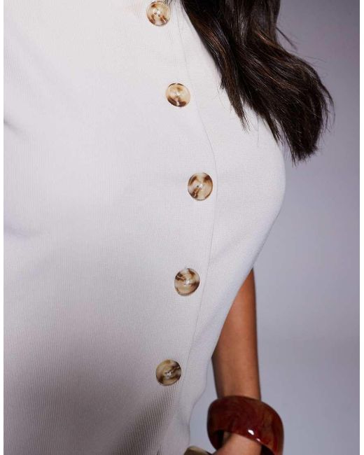 ASOS Natural Ribbed Longline Button Up V Neck Vest