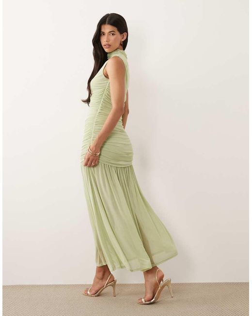 ASOS Green Ruched Drop Waist Circle Dress With Grown