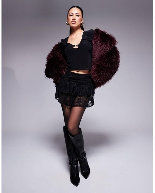 ASOS Black Lace Ruffle Mini Skort