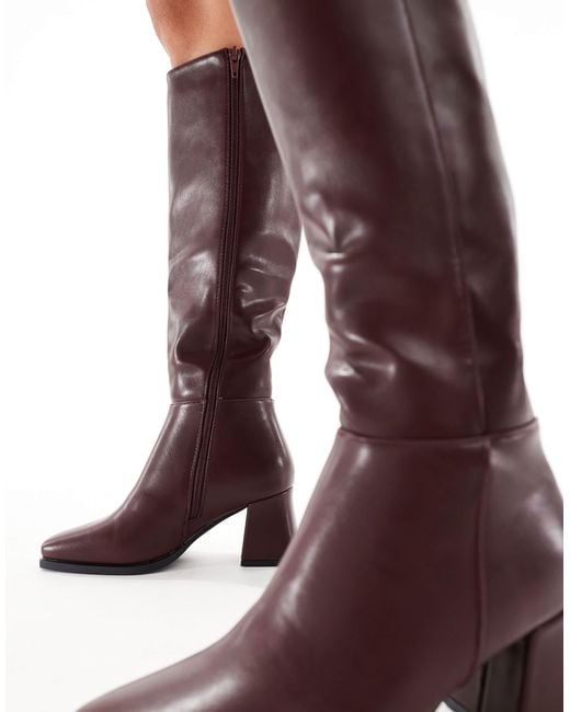 SEQWL Wide Fit Purple Fisher Block Heel Knee Boots