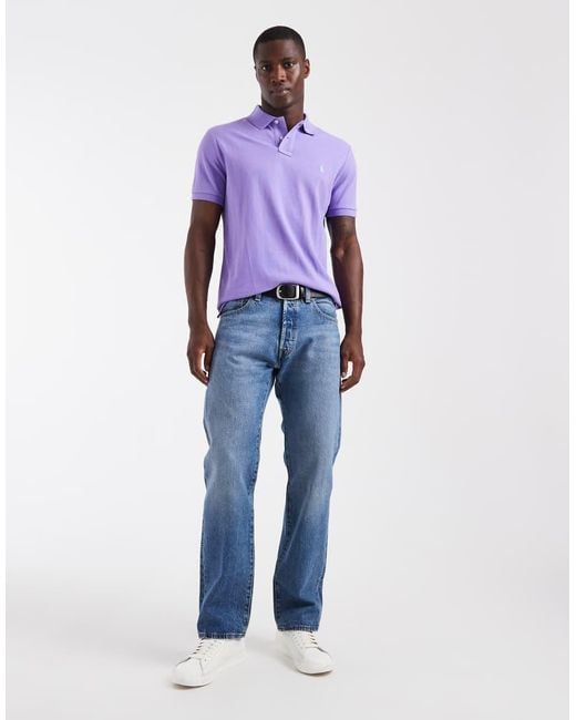 Polo Ralph Lauren Purple Icon Logo Custom Slim Fit Pique Polo for men