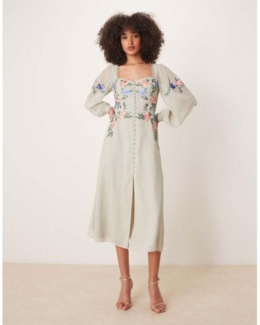 Hope & Ivy Embroidered Square Neck Open Back Midi Dress in Natural | Lyst UK Hope & Ivy Embroidered Square Neck Open Back Midi Dress in Natural | Lyst UK