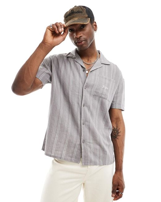 Denim Project Gray Co-ord Short Sleeve Revere Collared Linen Blend Shirt for men