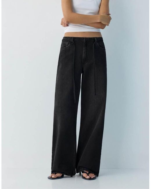 Pull&Bear Blue baggy Jeans With Drawstring