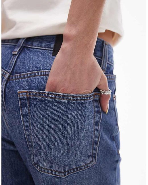 TOPSHOP Blue Runway Mid Rise Straight Cropped Jean