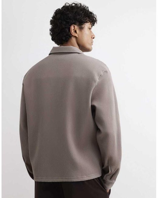 River Island Gray Boxy Fit Long Sleeve Plisse Shirt for men