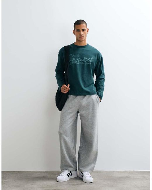 ASOS Green Boxy Oversized Long Sleeve T-shirt With Text Graphic for men