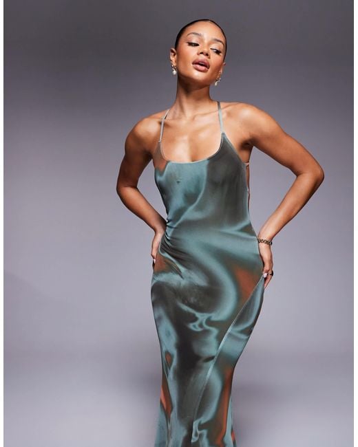 ASOS Blue Mesh Scoop Neck Cross Back Maxi Dress