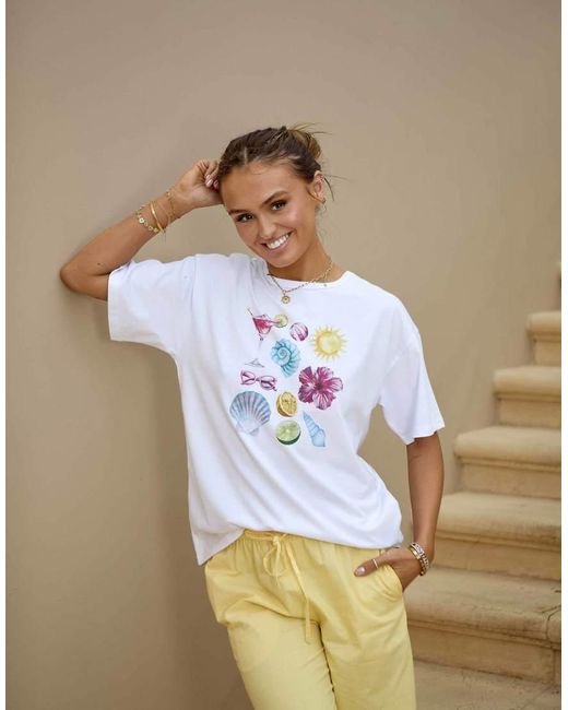 Camiseta Playera Blanca De X Misha Grimes South Beach de color Natural