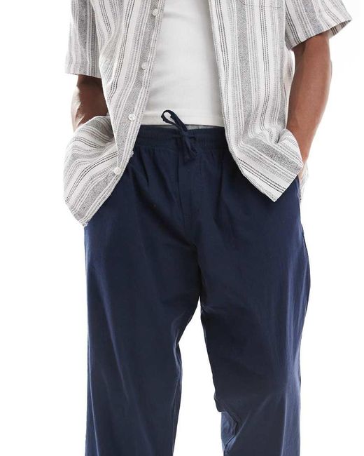 Pantalones Azul Marino De Corte Suelto De Mezcla De Lino De Jack & Jones de hombre de color Blue