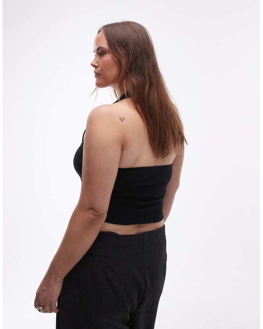 ASOS Black Asos Design Curve Compact Cotton Halterneck Top