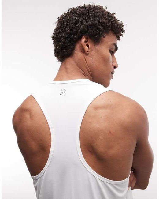 4505 White Nylon Performance Mesh Quick Dry Racer Back Running Tank Top for men