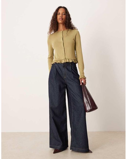 ASOS Blue Button Through Cardigan With Frill Detail