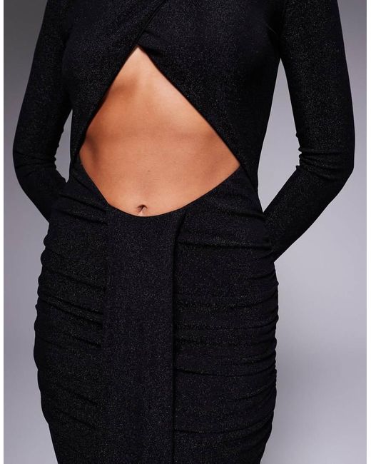 Murci Black Exclusive Slash Neck Crossover Front Cut Out Drape Detail Maxi Dress