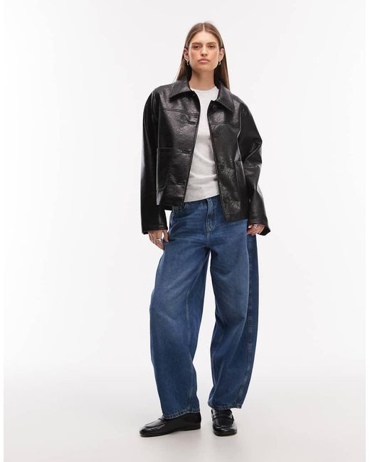 ASOS Blue Leather Look Harrington Jacket