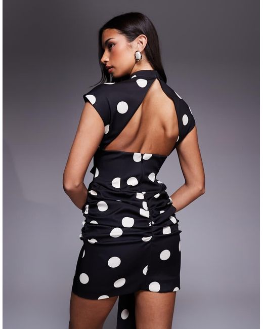 ASOS Blue Polka Dot Mini Dress With Oversized Bow And Drape Detail