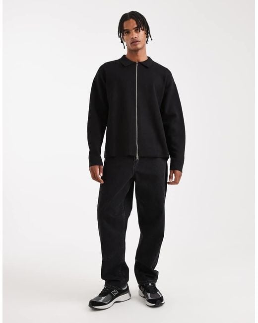 Jack & Jones Black Premium Soft Knit Zip Cardigan for men