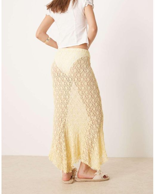 ASOS Natural Sheer Lace Midi Skirt With Godet Hem