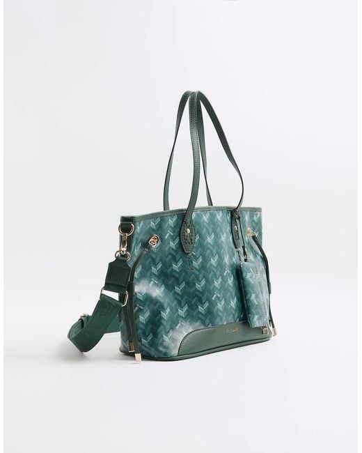 River Island Green Geometric Side Tie Shopper Bag