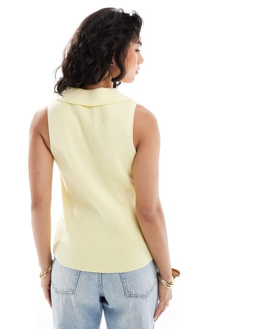 ASOS White Ribbed Collared Knitted Top