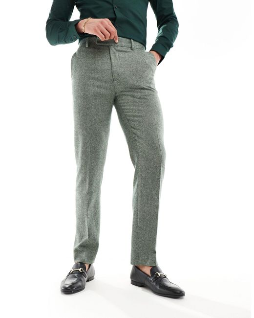 ASOS Green Slim Fit Wool Mix Suit Trousers for men