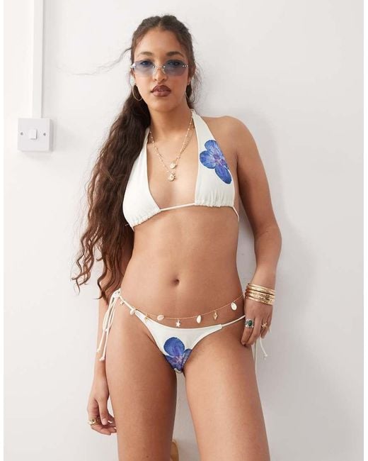 Motel White Cerry Orchid Print Bikini Top