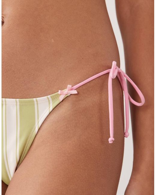 Brave Soul Green Tie Side Bikini Bottoms With Bow Detail