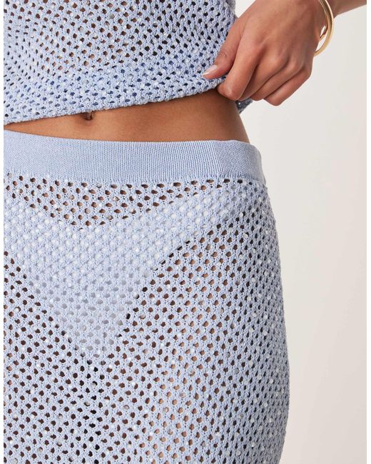 Mango Blue Crochet Straight Fit Embelished Midi Skirt Co-ord