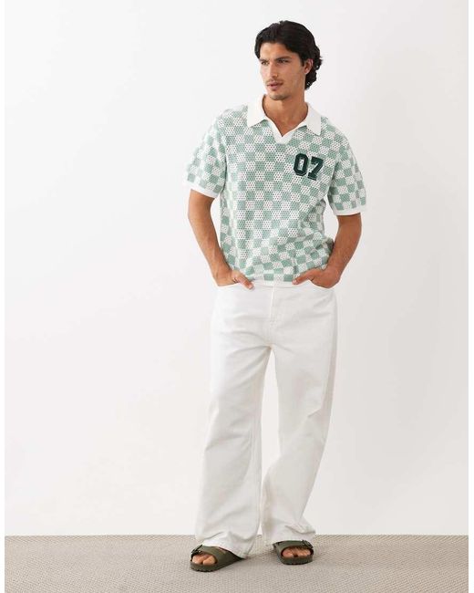 ASOS Multicolor Relaxed Short Sleeve Knitted Notch Neck Polo With 07 Graphic for men