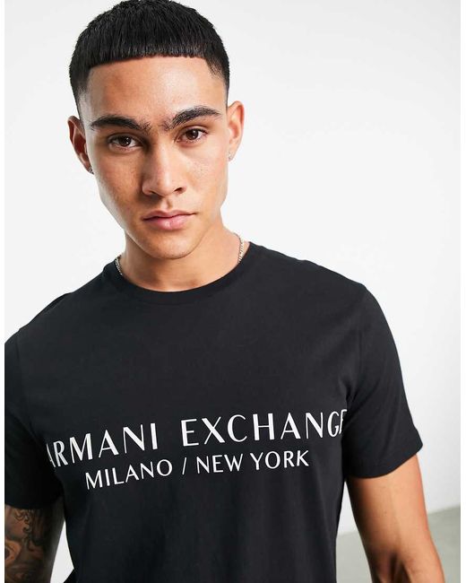 ARMANI EXCHANGE Black Milano/New York T-Shirt for men