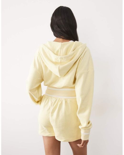 Kaiia Natural Embroidered Logo Oversized Zip Up Side Stripe Towelling Hoodie Co-ord