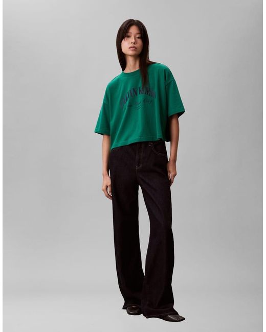 Calvin Klein Green Heritage Logo Cropped Boxy T-shirt