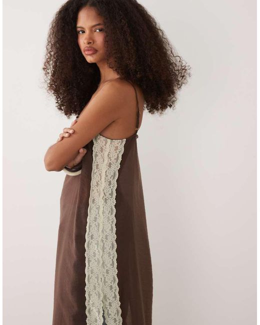 Nobody's Child Brown Pauline Lace Hem Longline Split Detail Cami Top